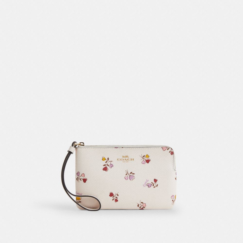 Corner Zip Wristlet With Heart Print - CW965 - Gold/Chalk Multi