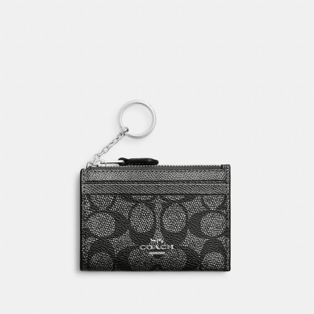 COACH CW966 Mini Skinny Id Case In Signature Canvas SILVER/GUNMETAL MULTI