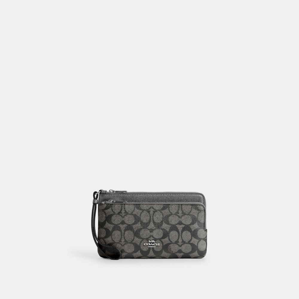 Double Zip Wallet In Signature Canvas - CW968 - Silver/Gunmetal Multi