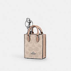 North/South Mini Tote Bag Charm In Signature Canvas - CX069 - Silver/Sand/Taupe