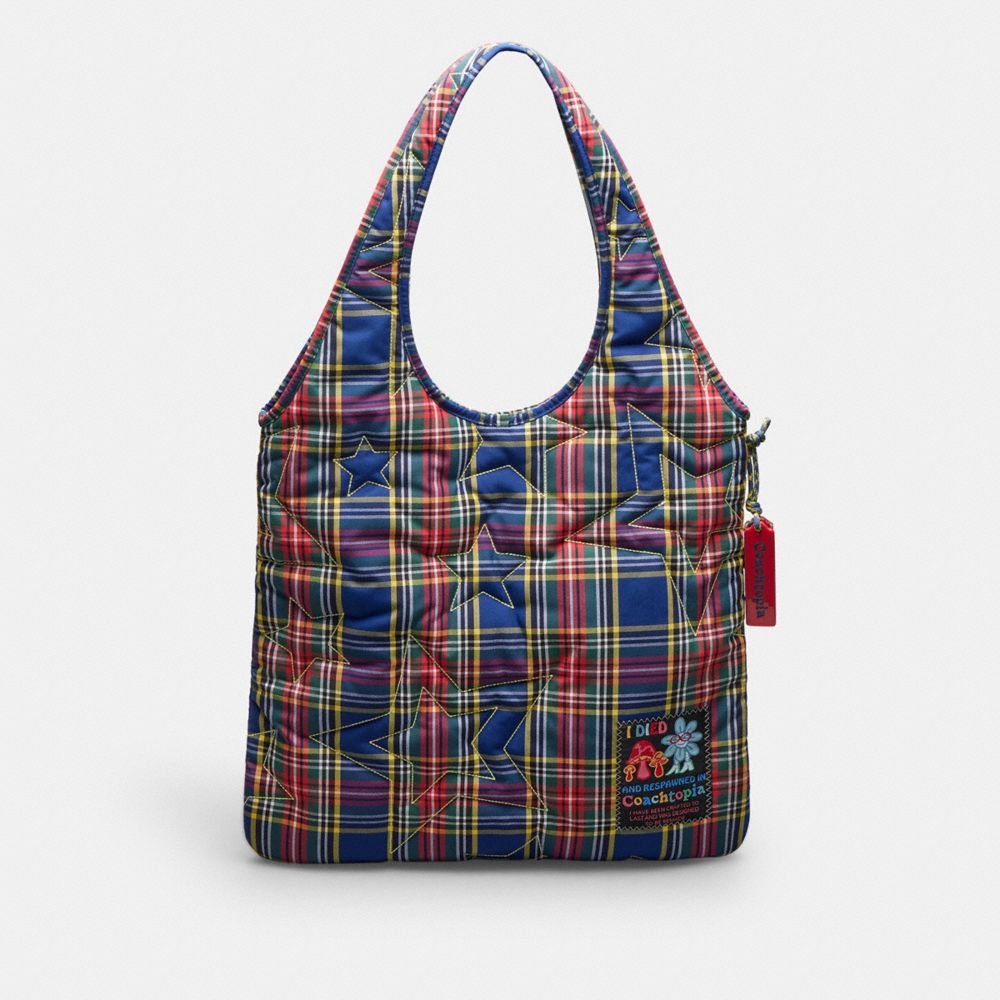 COACH CX135 Coachtopia Loop Flat Tote In Recycled Polyester With Plaid Star Quilting PLAID