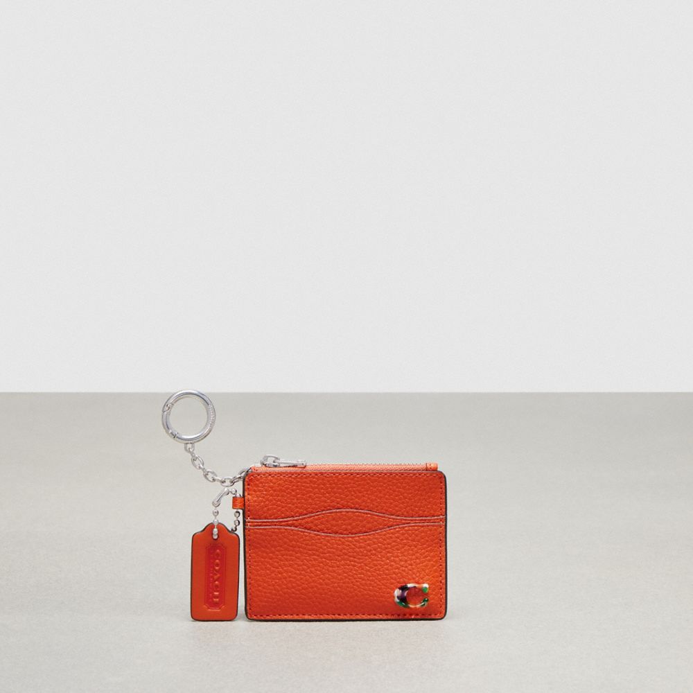COACH CX167 Wavy Zip Card Case In Pebbled Coachtopia Leather With Key Ring SUN ORANGE
