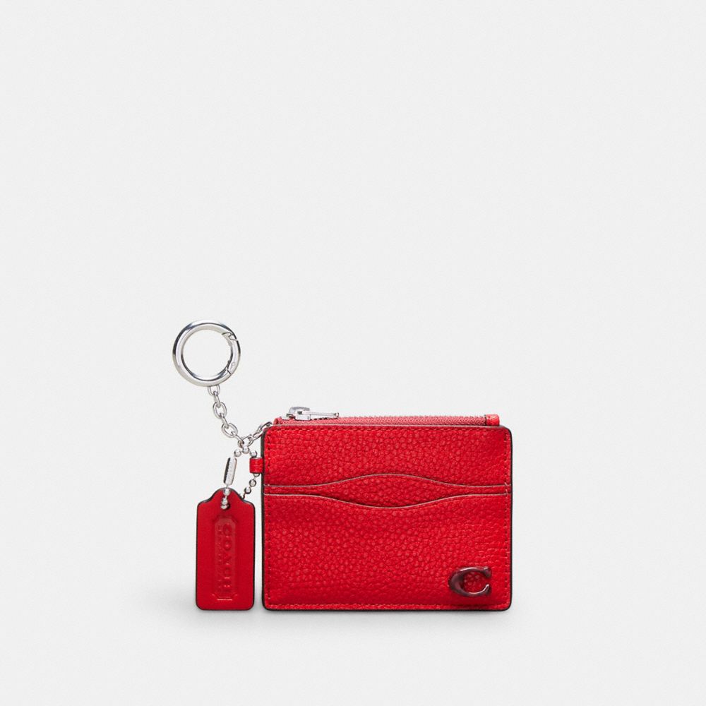 COACH CX167 Wavy Zip Card Case With Key Ring In Coachtopia Leather ROSEBUD RED 2