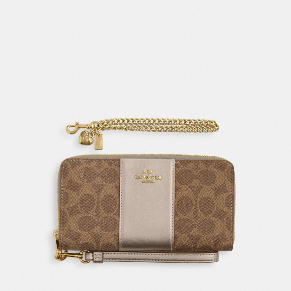 COACH CX178 Boxed Long Zip Around Wallet In Signature Canvas GOLD/TAN/LIGHT CHAMPAGNE