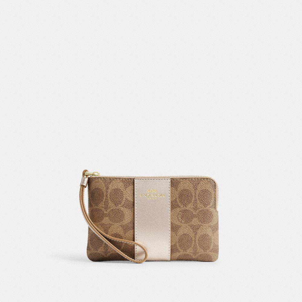 Corner Zip Wristlet In Signature Canvas - CX255 - Gold/Tan/Light Champagne