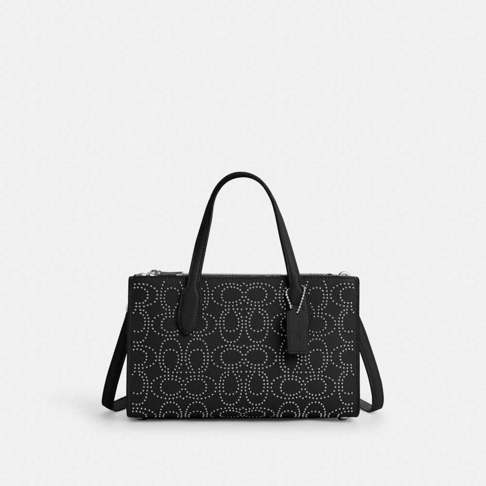 COACH CX266 Nina Small Tote Bag With Signature Rivets Silver/Black
