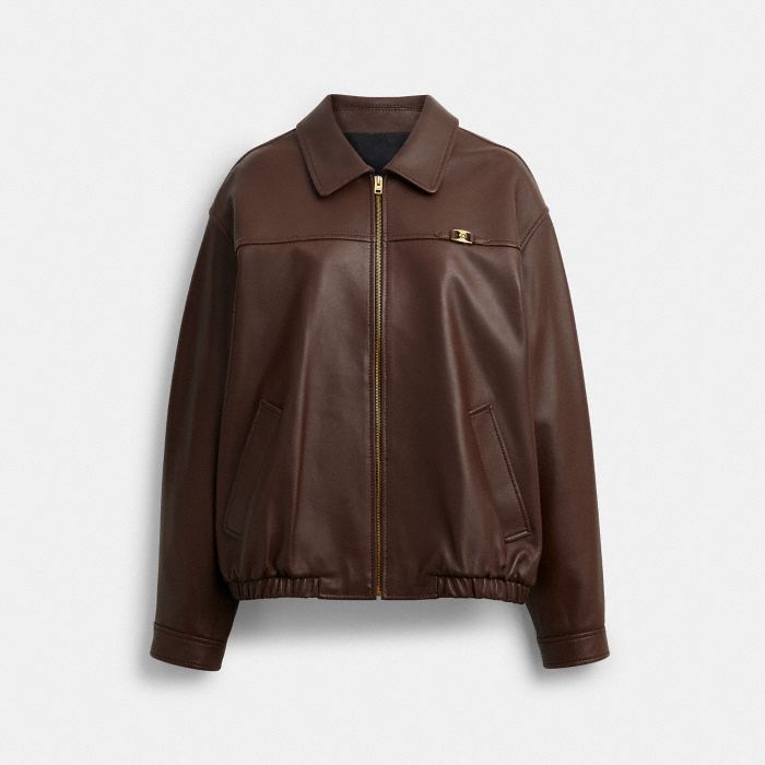 HERITAGE C PLAQUE OVERSIZED LEATHER JACKET