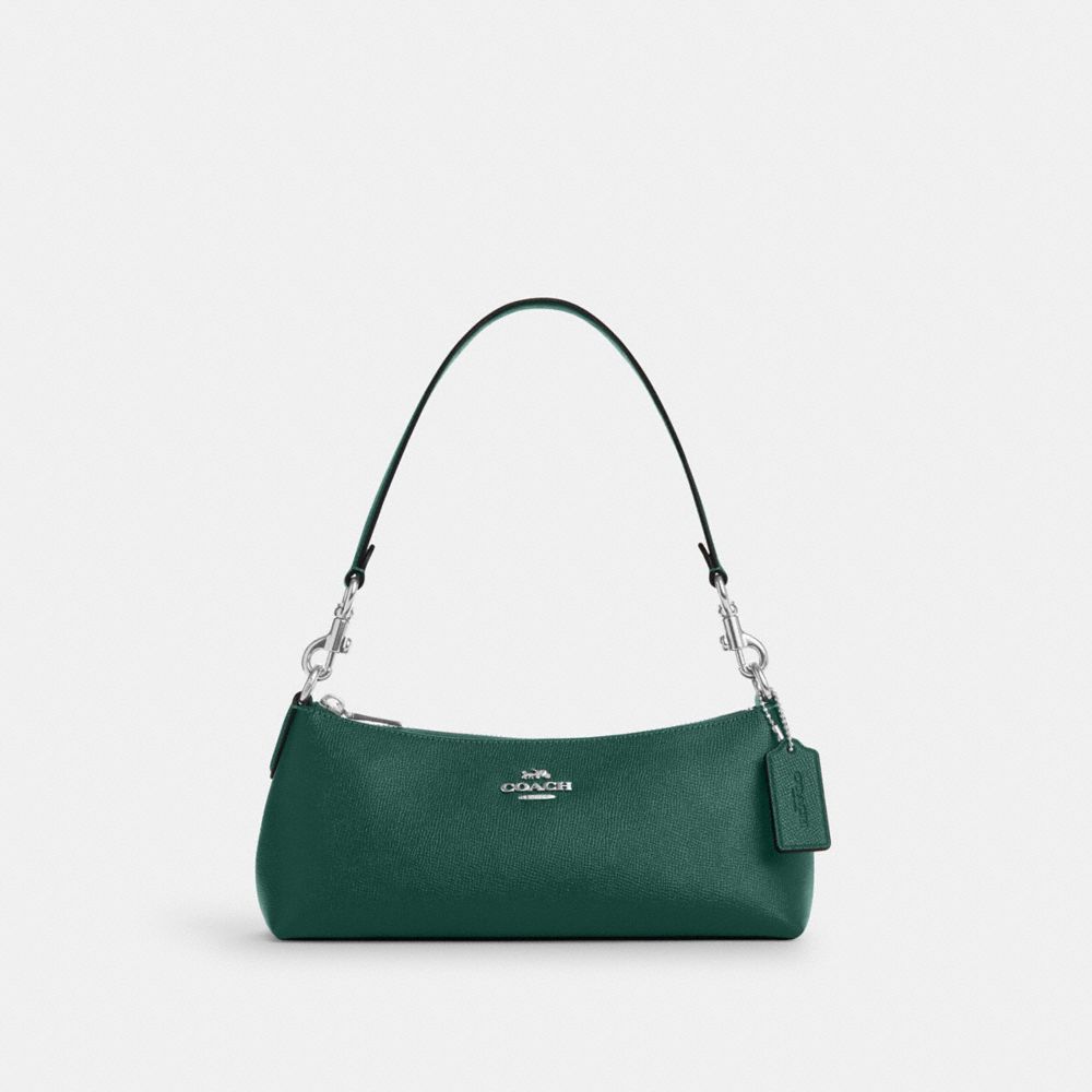 COACH CX579 Charlotte Shoulder Bag Silver/Emerald Green