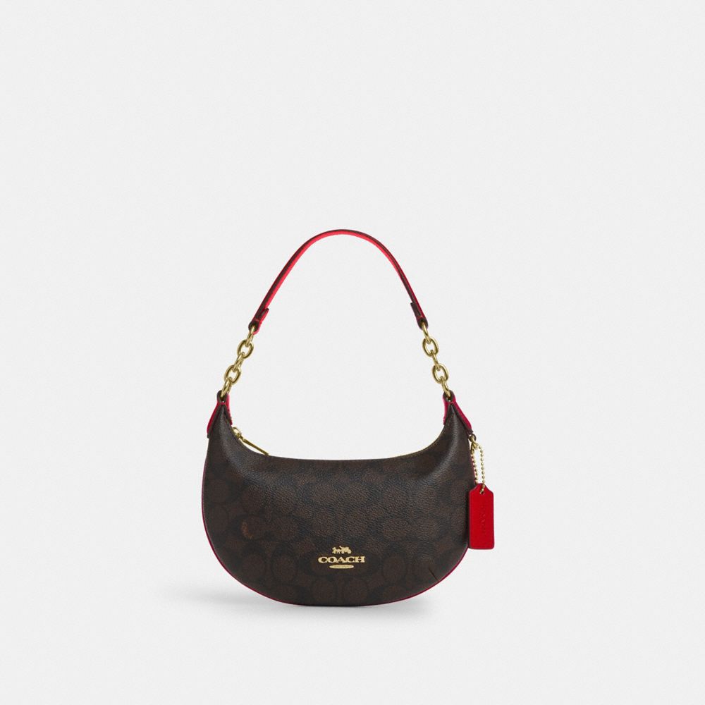 COACH CX768 Mini Payton Bag In Signature Canvas GOLD/WALNUT/BOLD RED