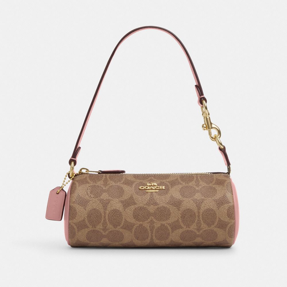COACH CY040 Nolita Barrel Bag In Colorblock Signature Canvas Gold/Tan/Pink Petal