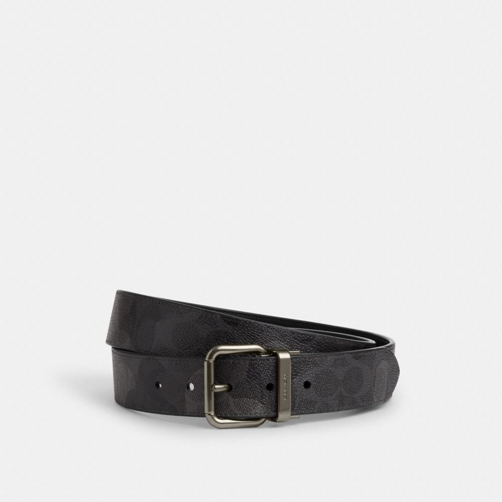 COACH CY271 Roller Buckle Cut To Size Reversible Belt, 38 Mm GUNMETAL/GREY MULTI