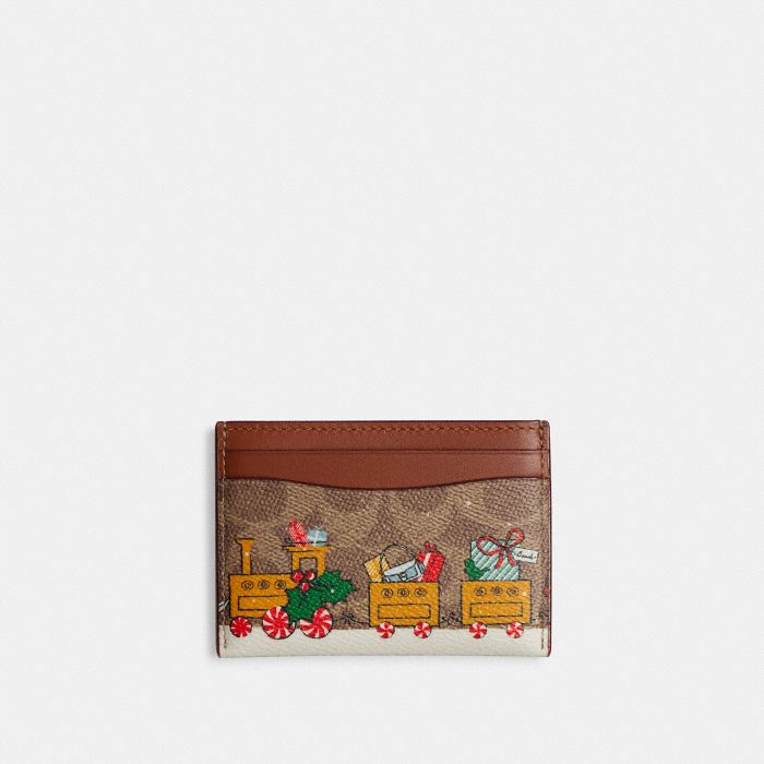 節慶風格火車圖案經典 SIGNATURE 帆布基本款卡夾