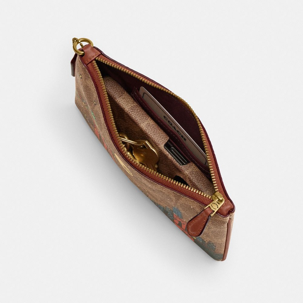 節慶風格布魯克林大橋圖案經典 SIGNATURE 帆布小型手腕包