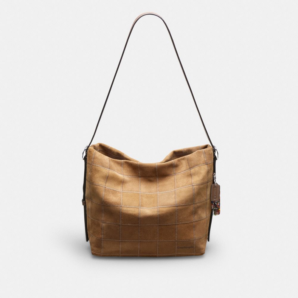 COACH CY359 Alter/ego Hobo Bag In Suede Checkerboard Upcrafted Leather CEDAR
