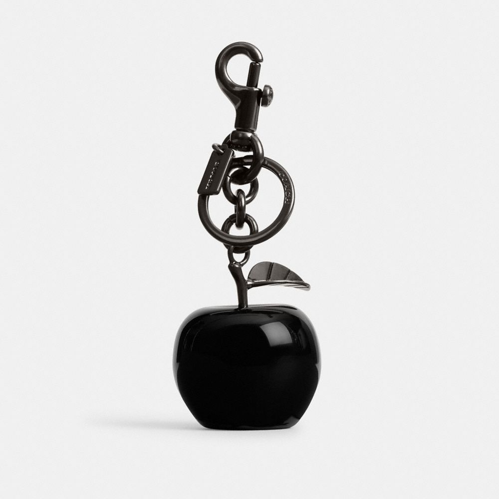 COACH&reg;,Apple Bag Charm,Bag Charm,Metal Material,Engraved Detail,3D Embellishment,Logo,Key Ring,Brass,Casual,Black,Front View