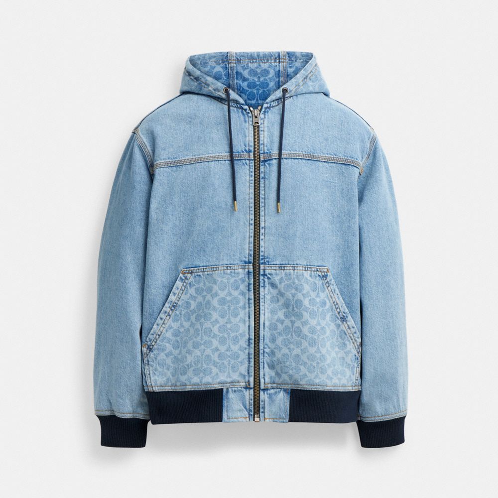 COACH CY412 Signature Denim Zip Jacket LIGHT WASH