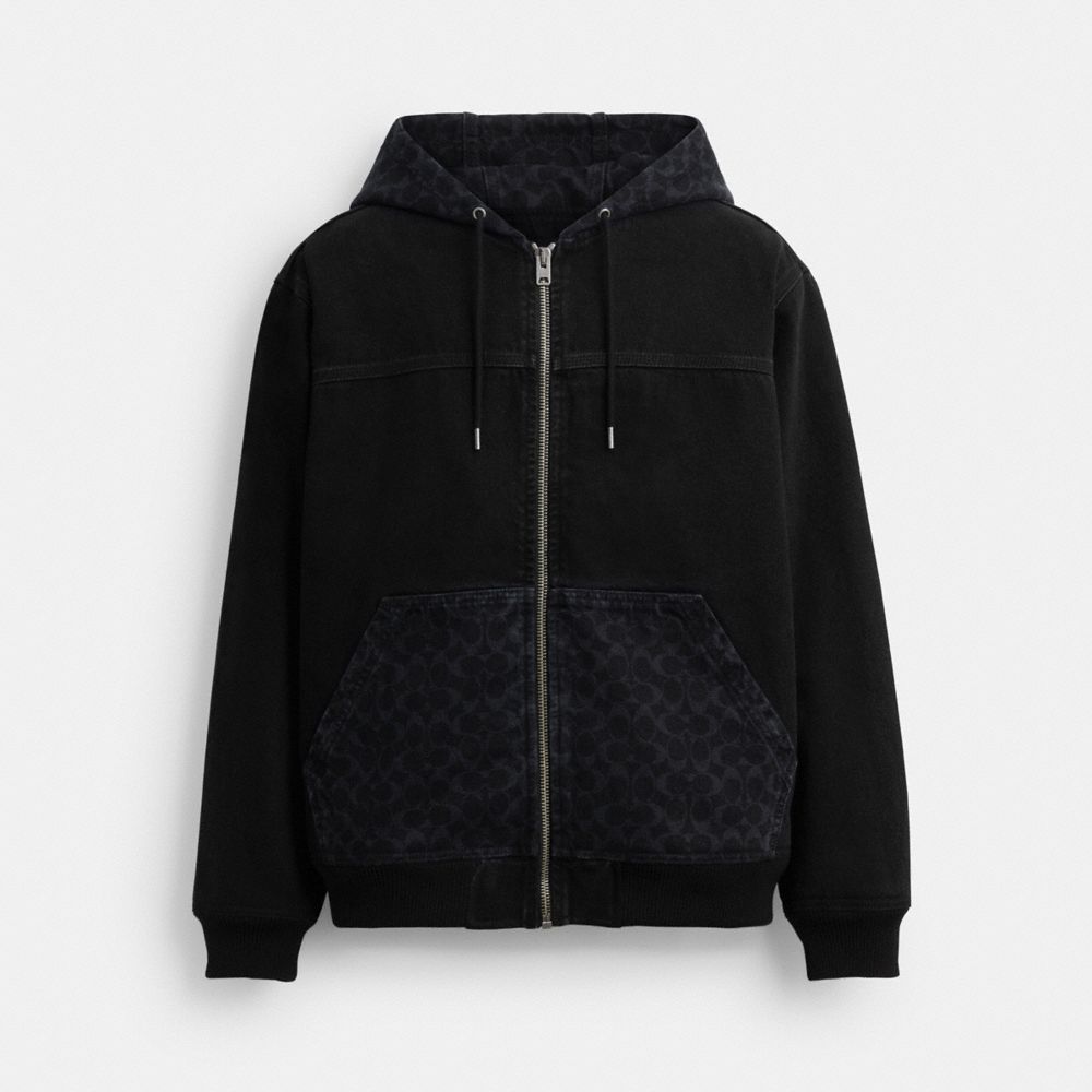 COACH CY412 Signature Denim Zip Jacket BLACK WASH