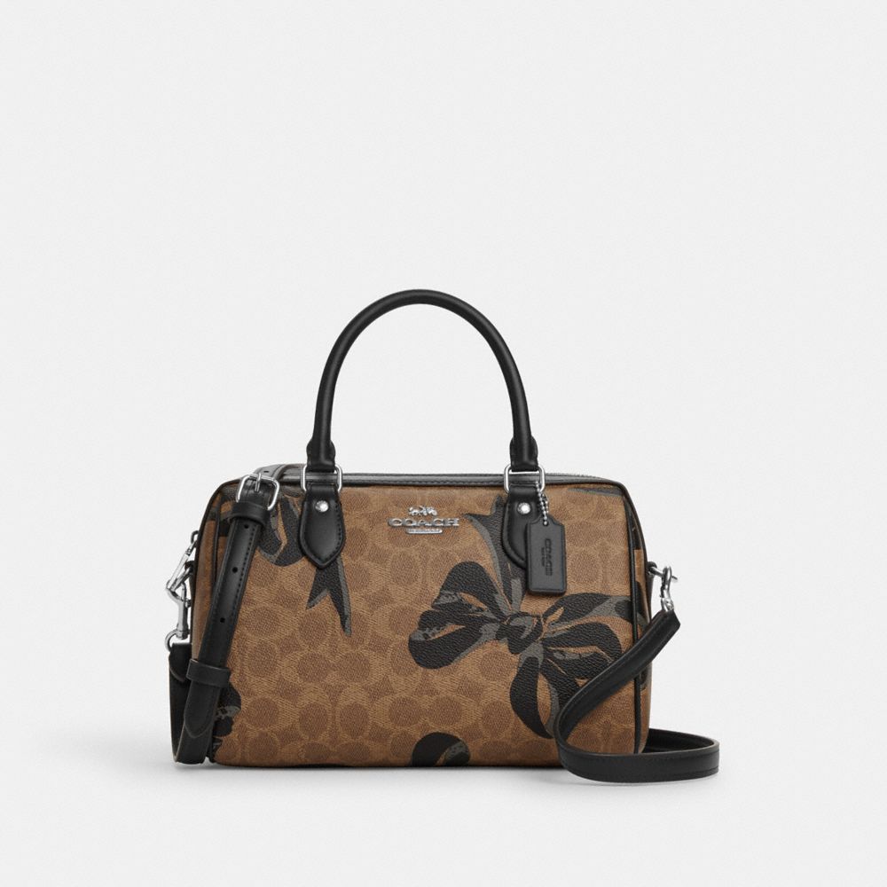 COACH CY650 Rowan Satchel Bag In Signature Canvas With Bow Print SILVER/TAN/BLACK MULTI