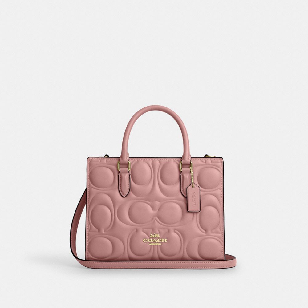 Maggie Small Tote Bag In Signature Leather - CY670 - Gold/Pink Petal