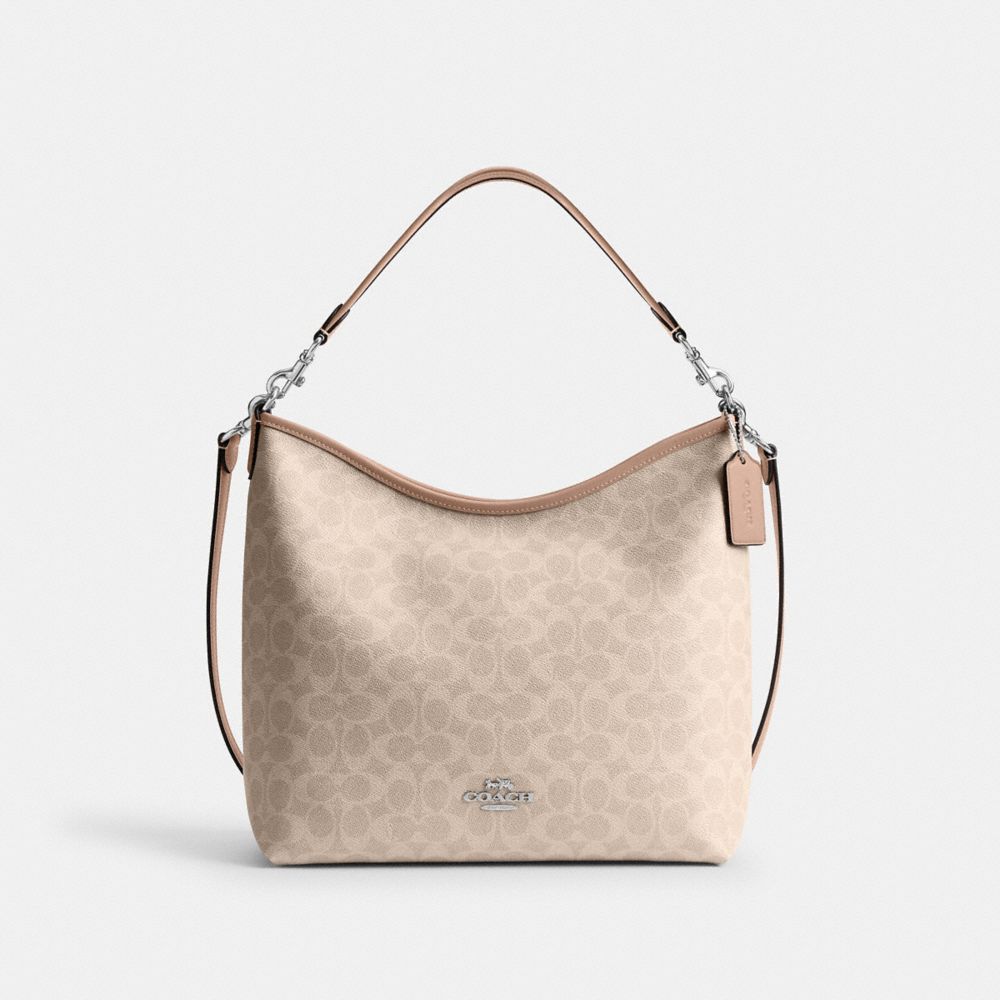 COACH&reg;,Laurel Large Shoulder Bag In Signature Canvas,Canvas,Shoulder Bag,Casual,Silver/Sand/Taupe