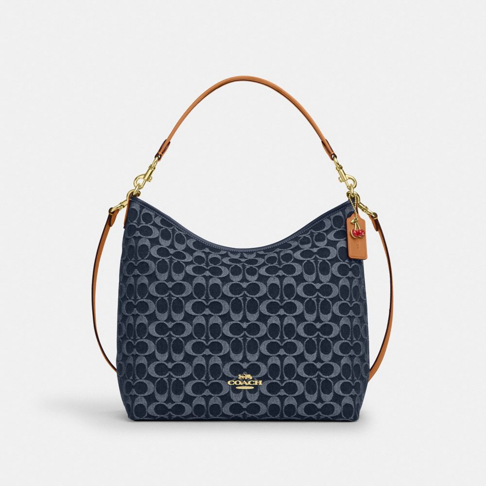COACH CY697 Laurel Large Shoulder Bag In Signature Denim GOLD/DEN GOLD/NATURAL