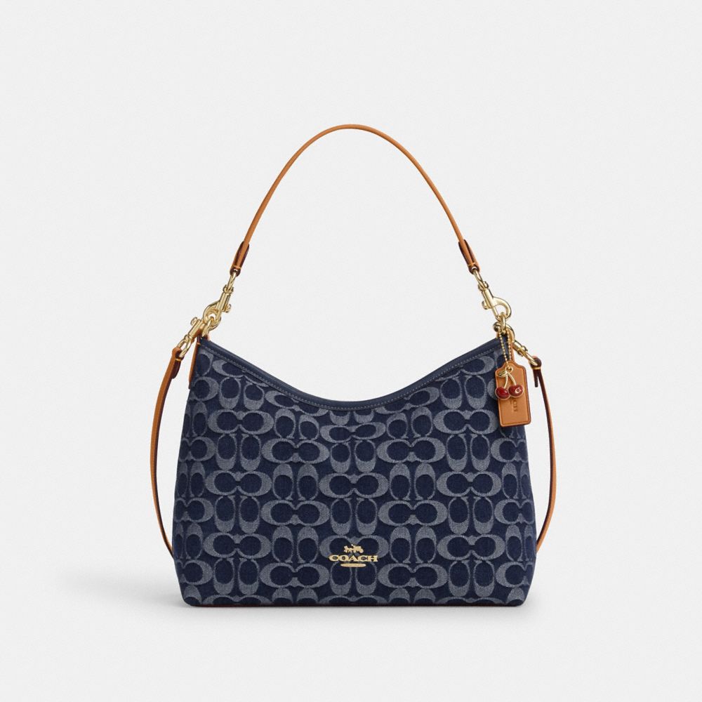 COACH CY702 Laurel Shoulder Bag In Signature Denim GOLD/DEN GOLD/NATURAL