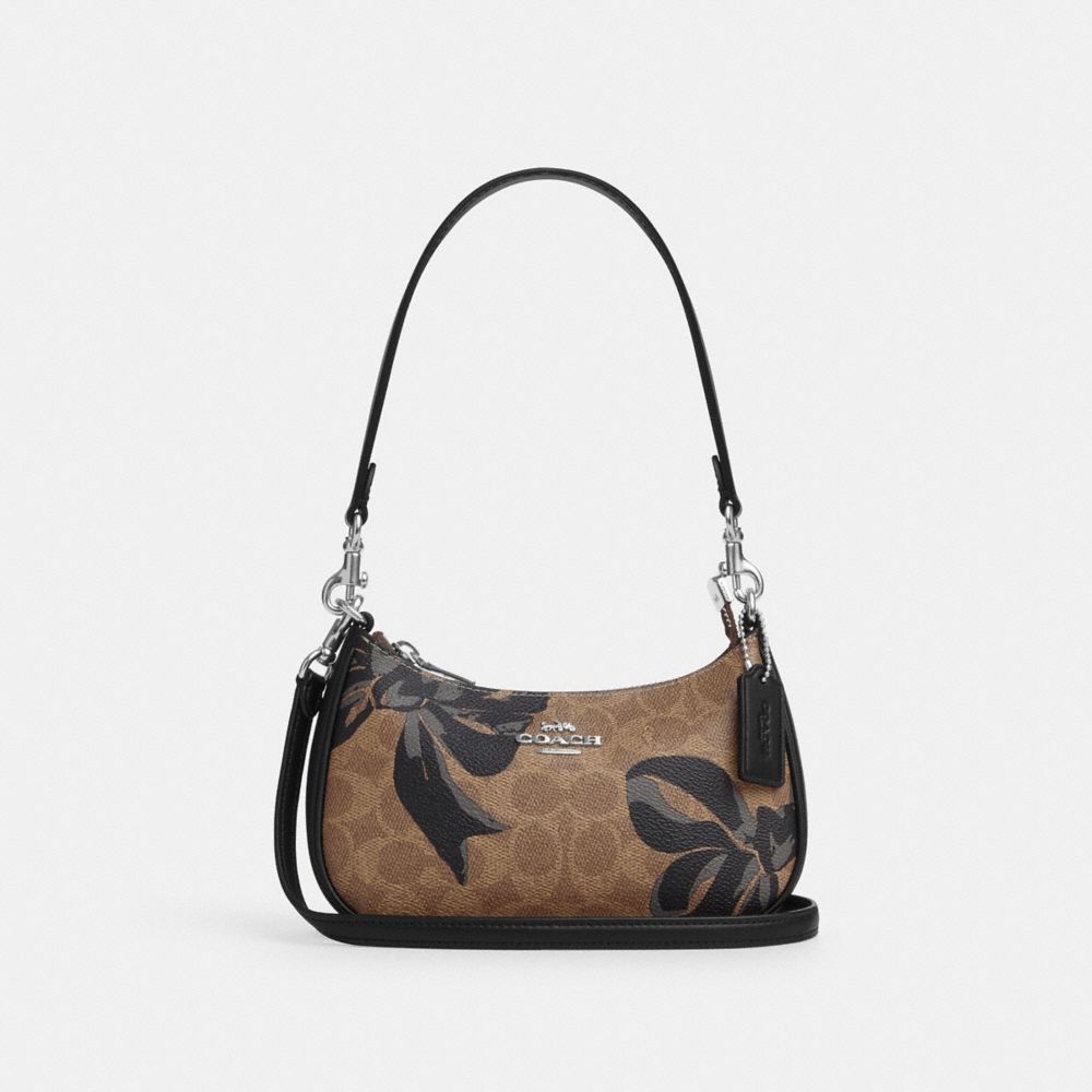 COACH CY733 Teri Mini Crossbody Bag In Signature Canvas With Bow Print SILVER/TAN/BLACK MULTI
