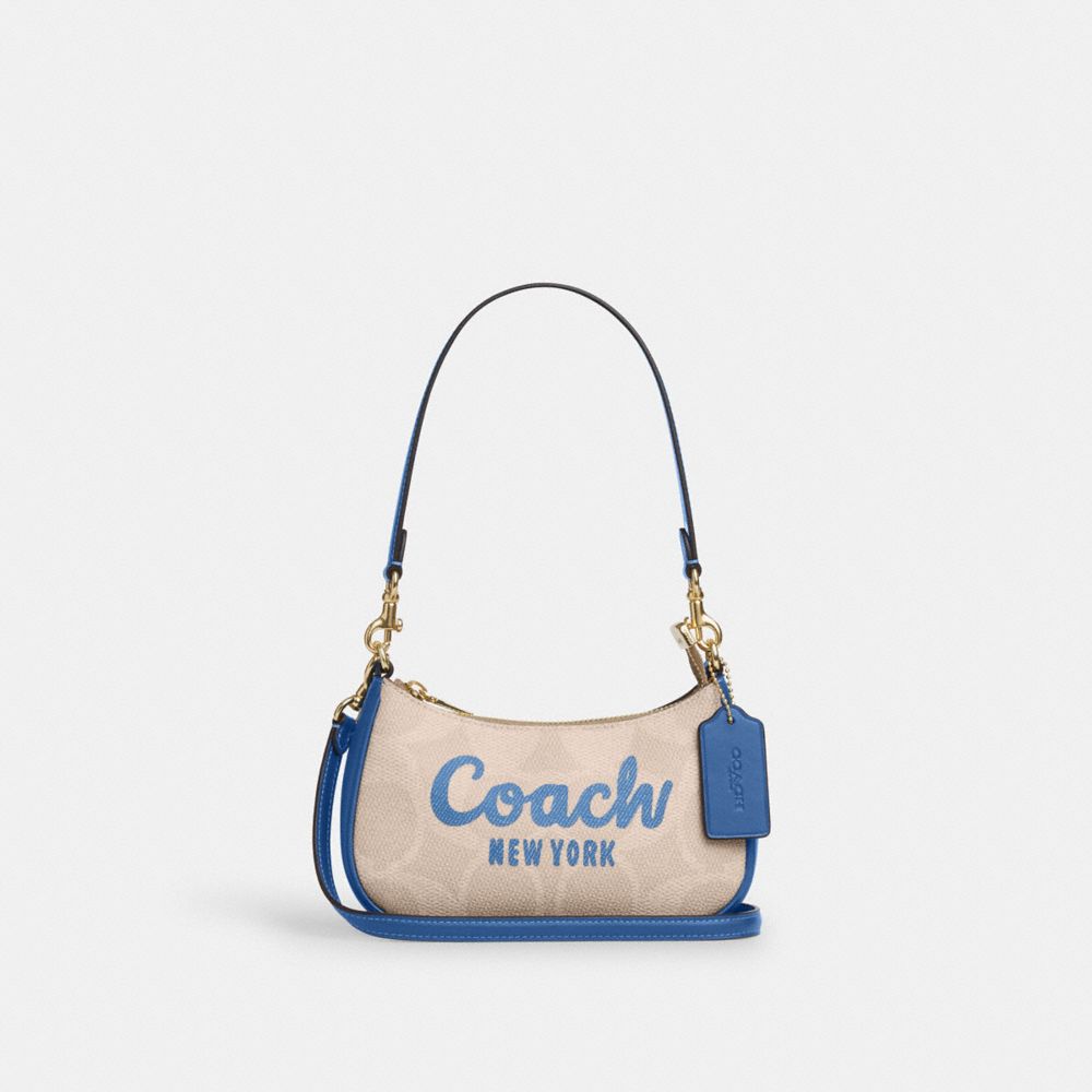 COACH CY734 Teri Mini Crossbody Bag In Signature Canvas With Coach Graphic GOLD/SAND/PACIFIC BRIGHT MINERAL