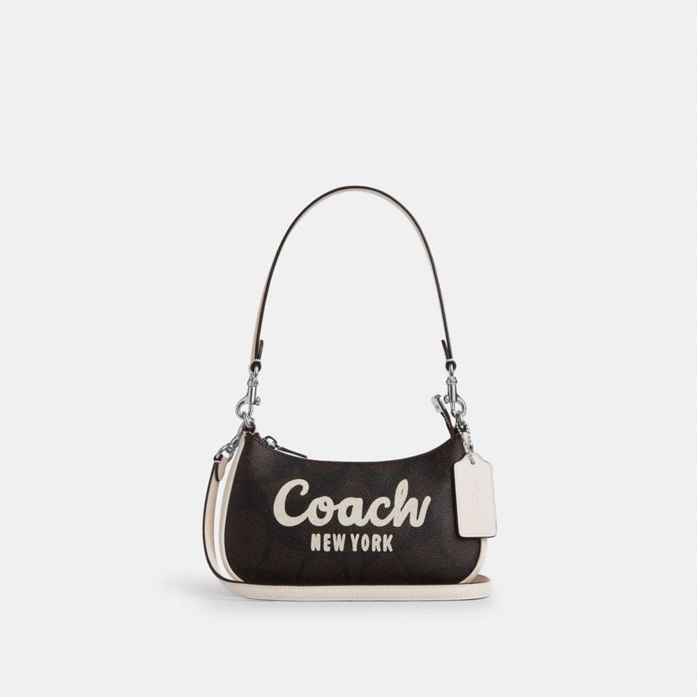 COACH CY734 Teri Mini Crossbody Bag In Signature Canvas With Coach Graphic SILVER/WALNUT/CHALK