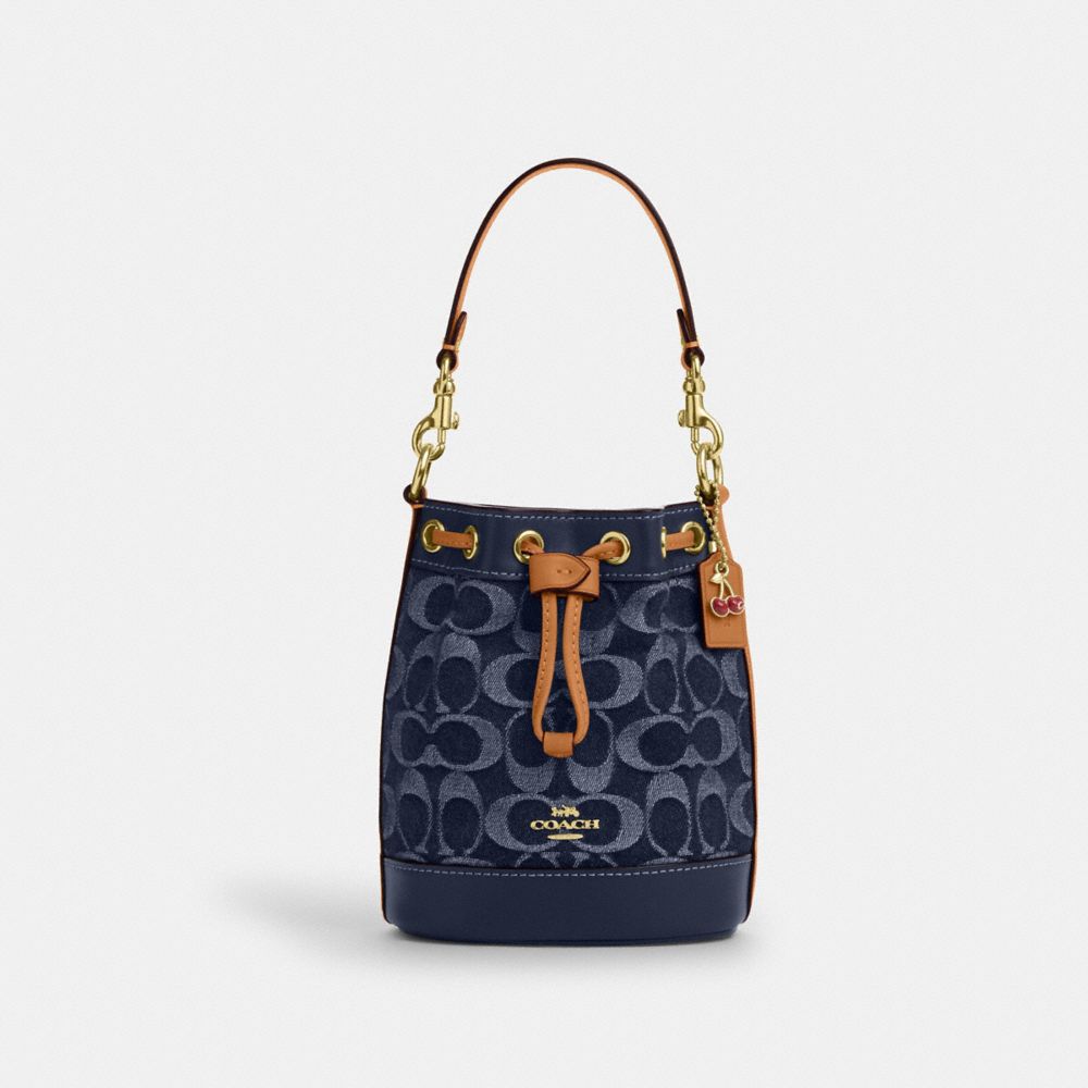 COACH CY740 Mini Bucket Bag In Signature Denim GOLD/DEN GOLD/NATURAL