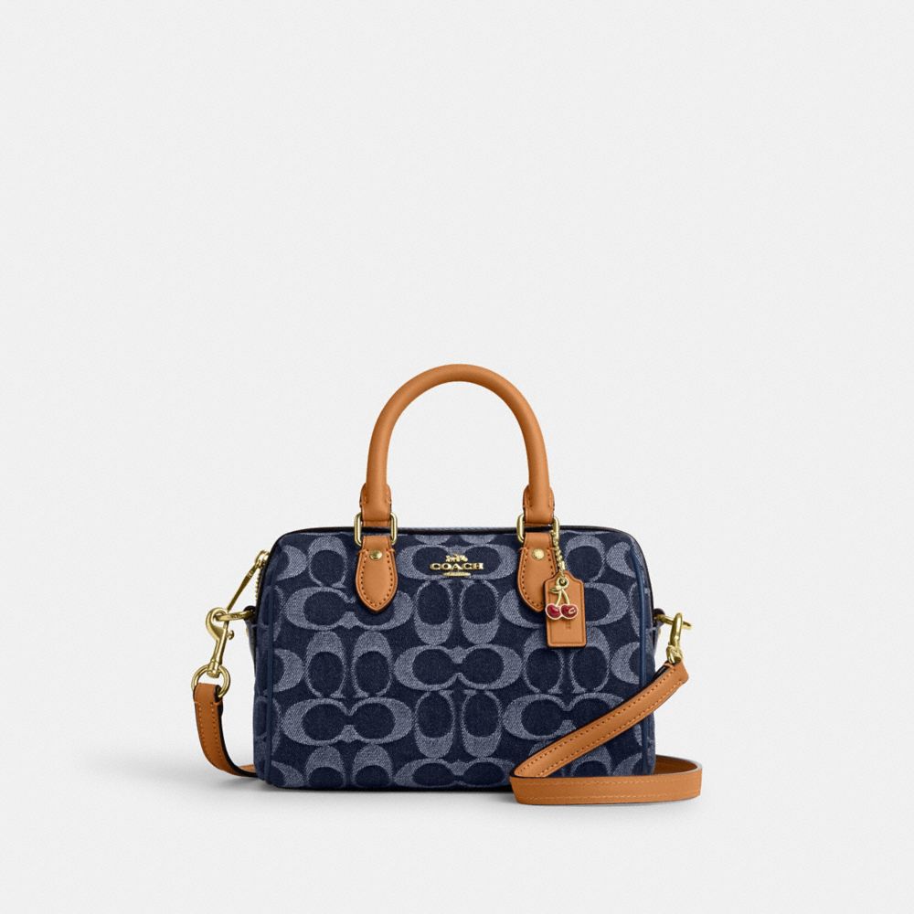 COACH CY742 Mini Rowan Crossbody Bag In Signature Denim GOLD/DEN GOLD/NATURAL