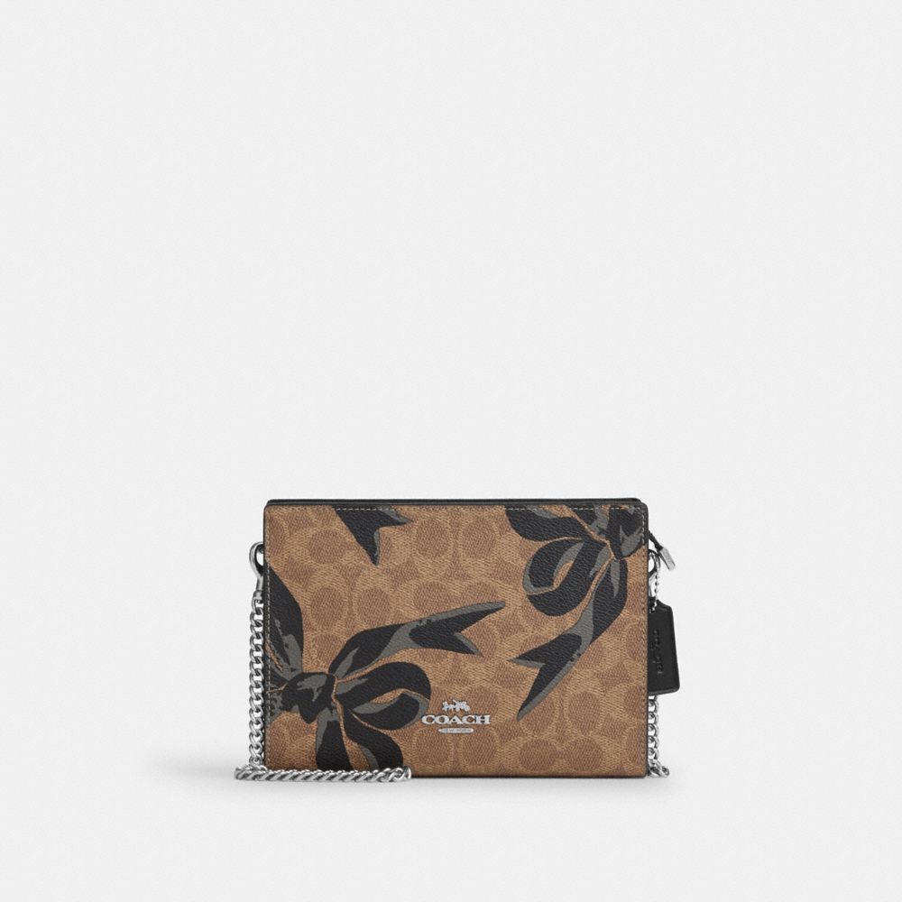 COACH CY746 Slim Crossbody Bag In Signature Canvas With Bow Print SILVER/TAN/BLACK MULTI
