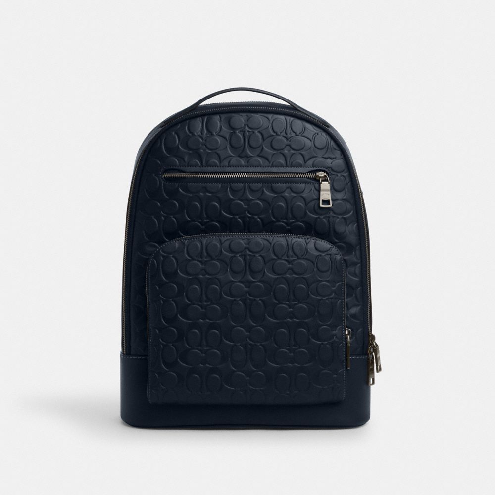 COACH&reg;,Ethan Backpack In Signature Leather,Calfskin Leather,Backpack,Adjustable,Casual,Gunmetal/Midnight Navy