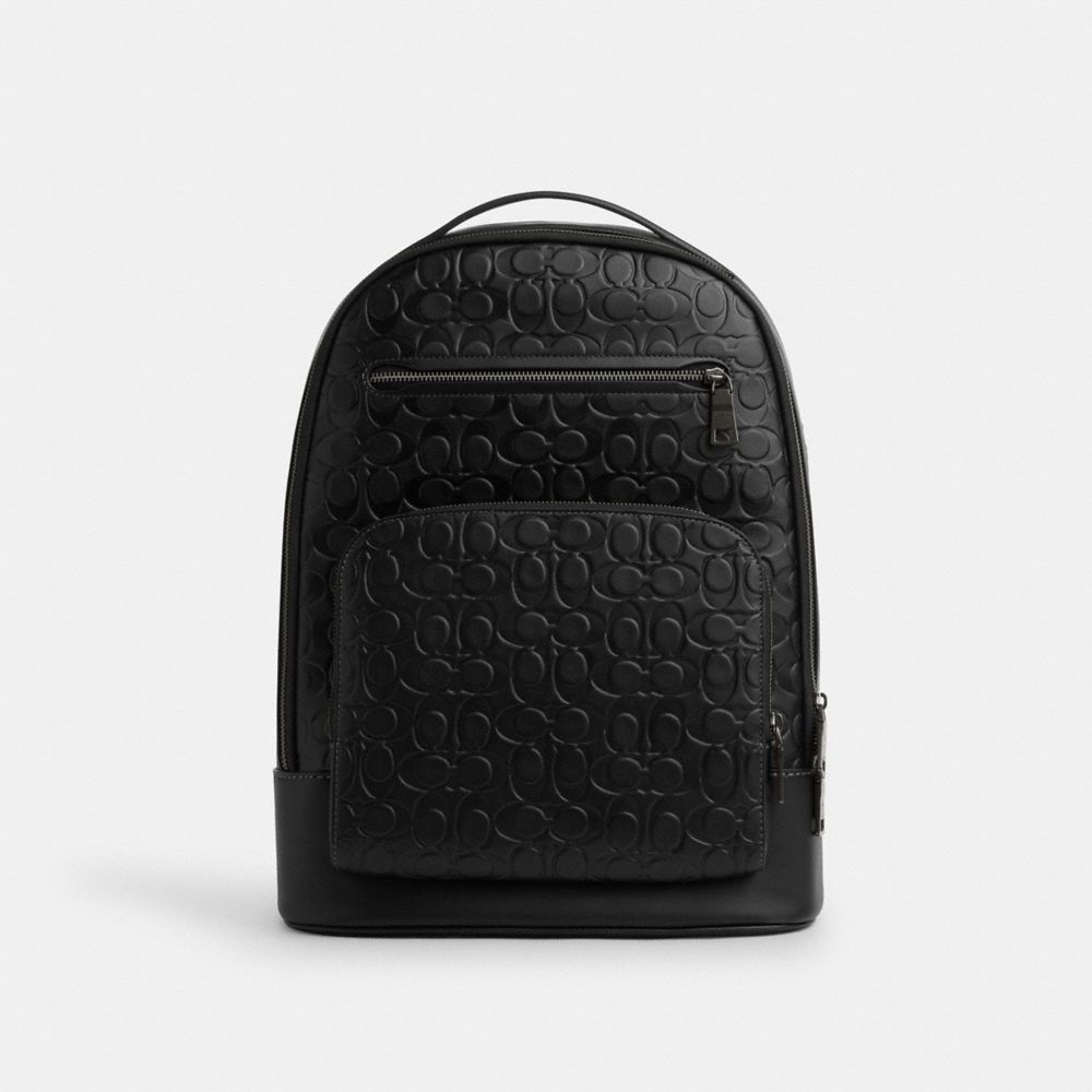 COACH&reg;,Ethan Backpack In Signature Leather,Calfskin Leather,Backpack,Adjustable,Casual,Gunmetal/Black