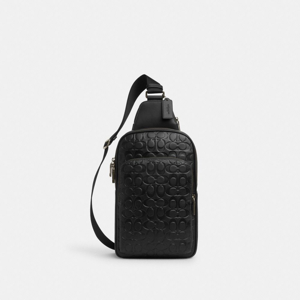 COACH&reg;,Ethan Pack In Signature Leather,Calfskin Leather,Slingback,Adjustable,Casual,Black,Front View