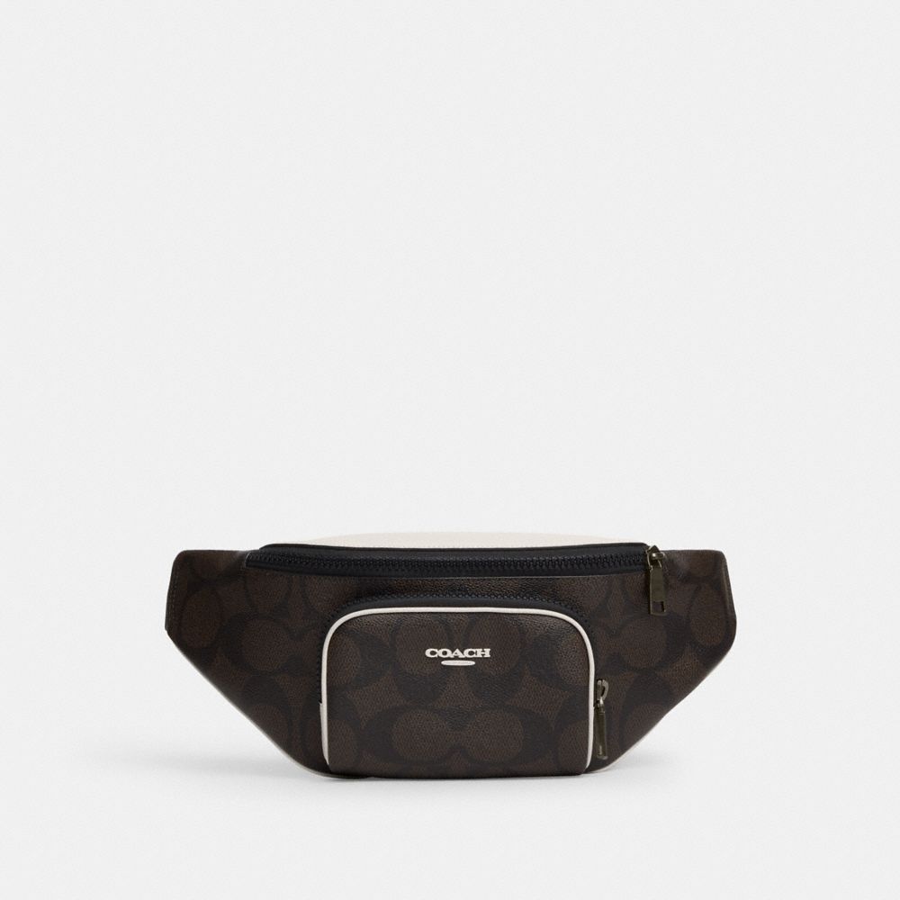 COACH CY776 Racer Belt Bag In Blocked Signature Canvas QB/WALNUT/CHALK