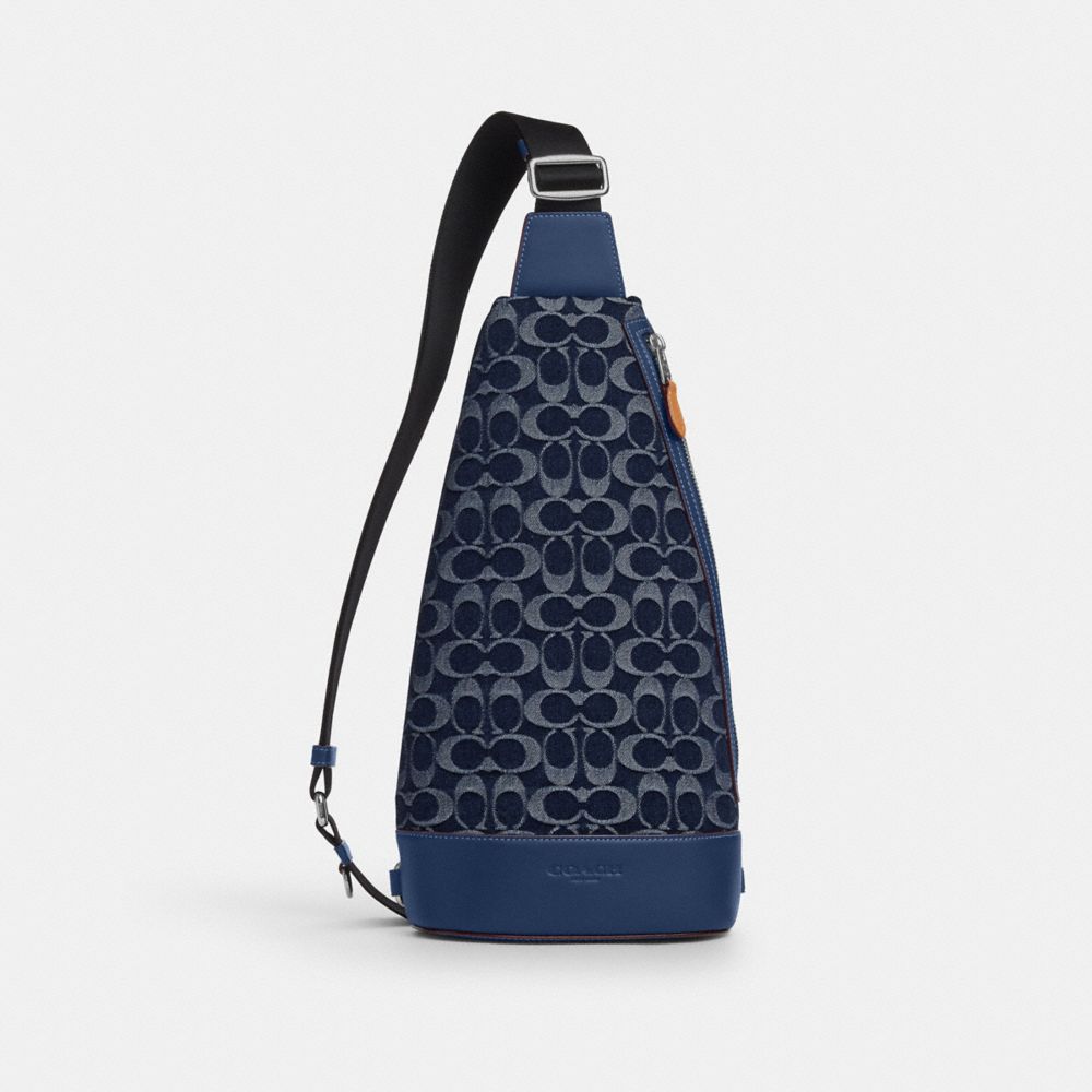 COACH CY804 Dominic Sling Pack In Signature Denim SILVER/DENIM/DEEP BLUE
