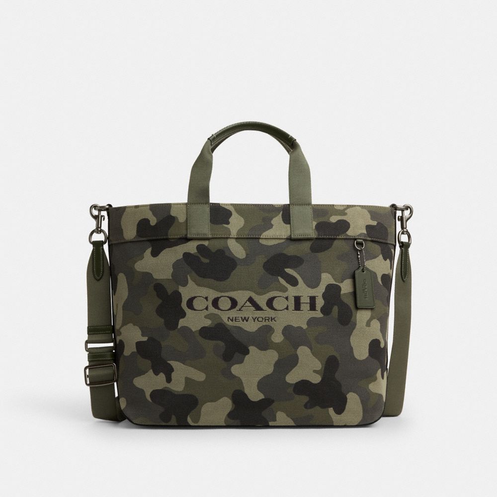 COACH CY805 Tote Bag 38 With Camo Print GUNMETAL/GREEN MULTI