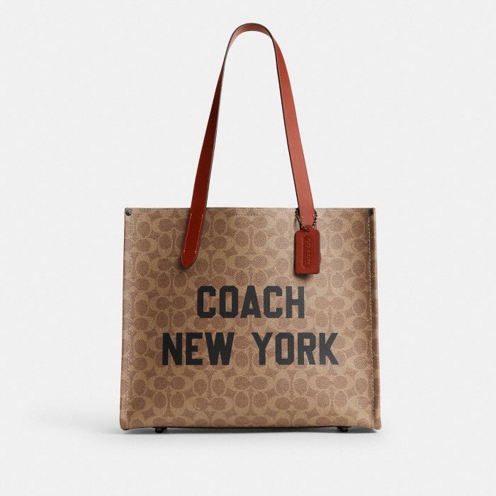 RELAY 34 經典 SIGNATURE 帆布 COACH 圖樣托特手袋