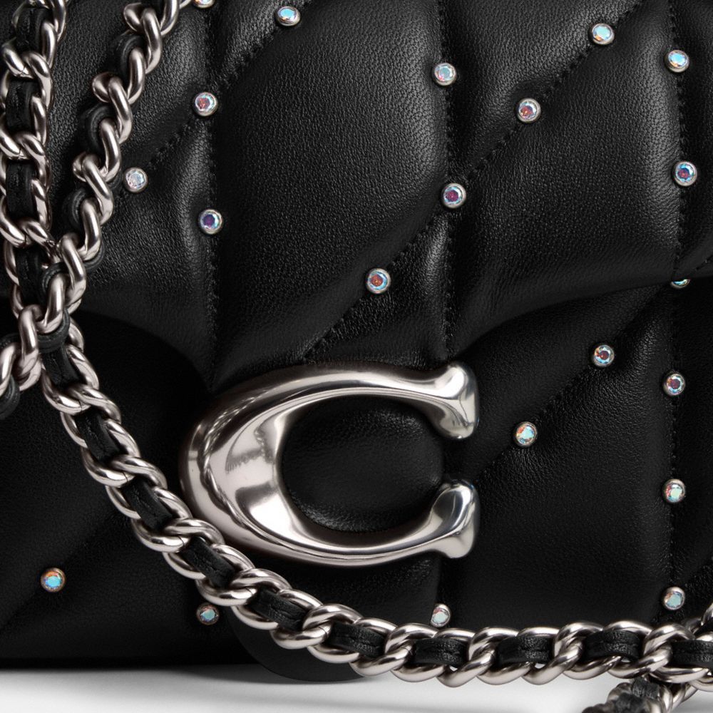 TABBY SHOULDER BAG 20 WITH PILLOW QUILTING AND CRYSTAL RIVETS