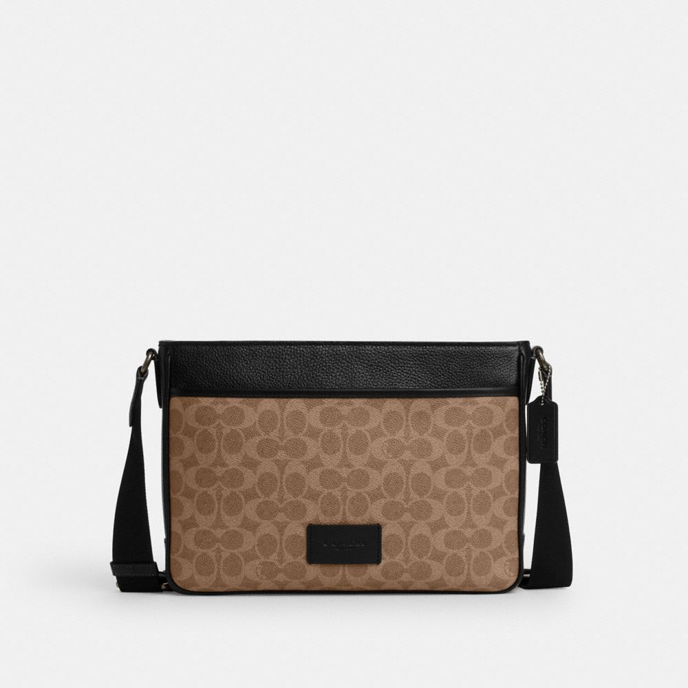 COACH CY824 District Crossbody Bag In Signature Canvas QB/TAN/BLACK