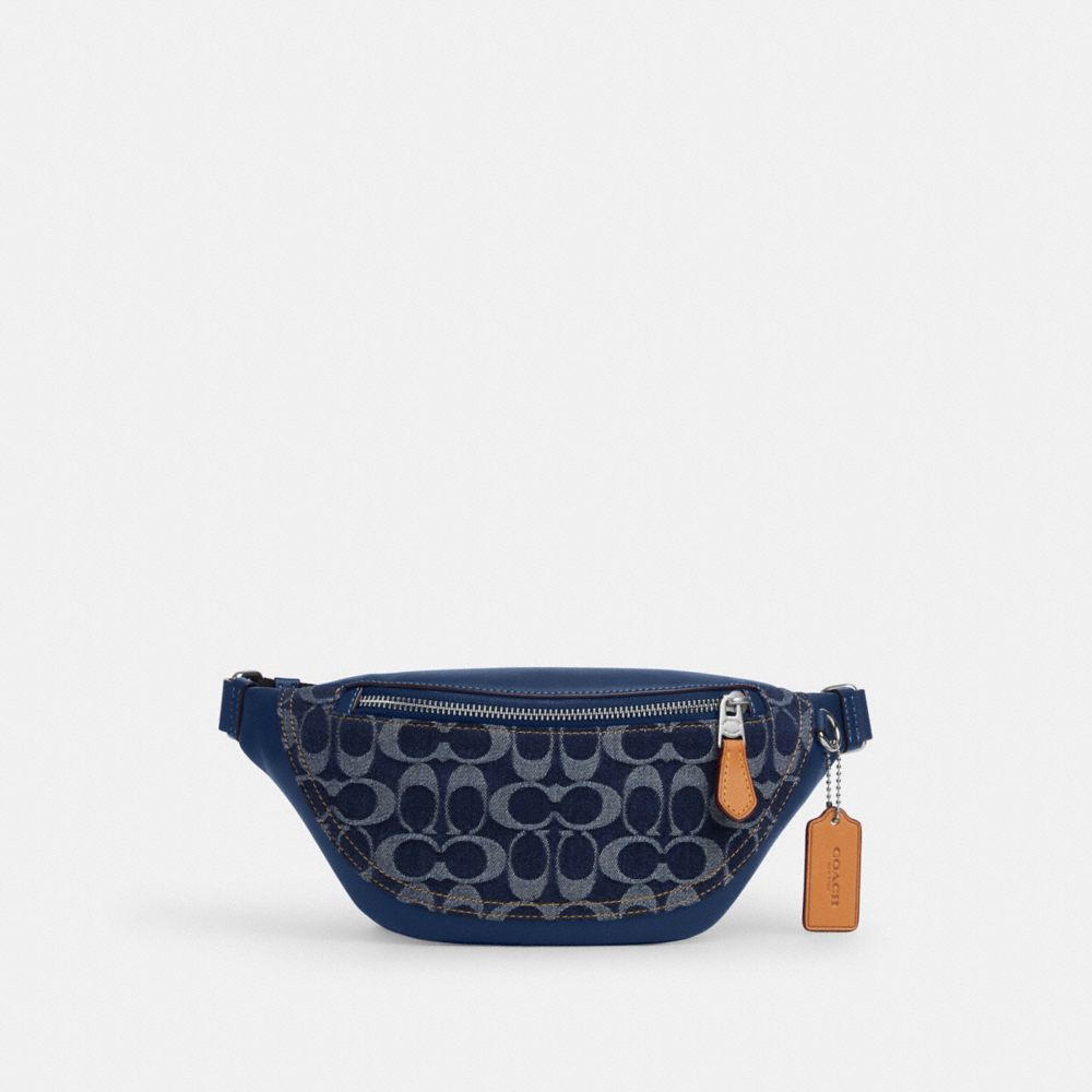 COACH CY886 Warren Mini Belt Bag In Signature Denim SILVER/DENIM/DEEP BLUE