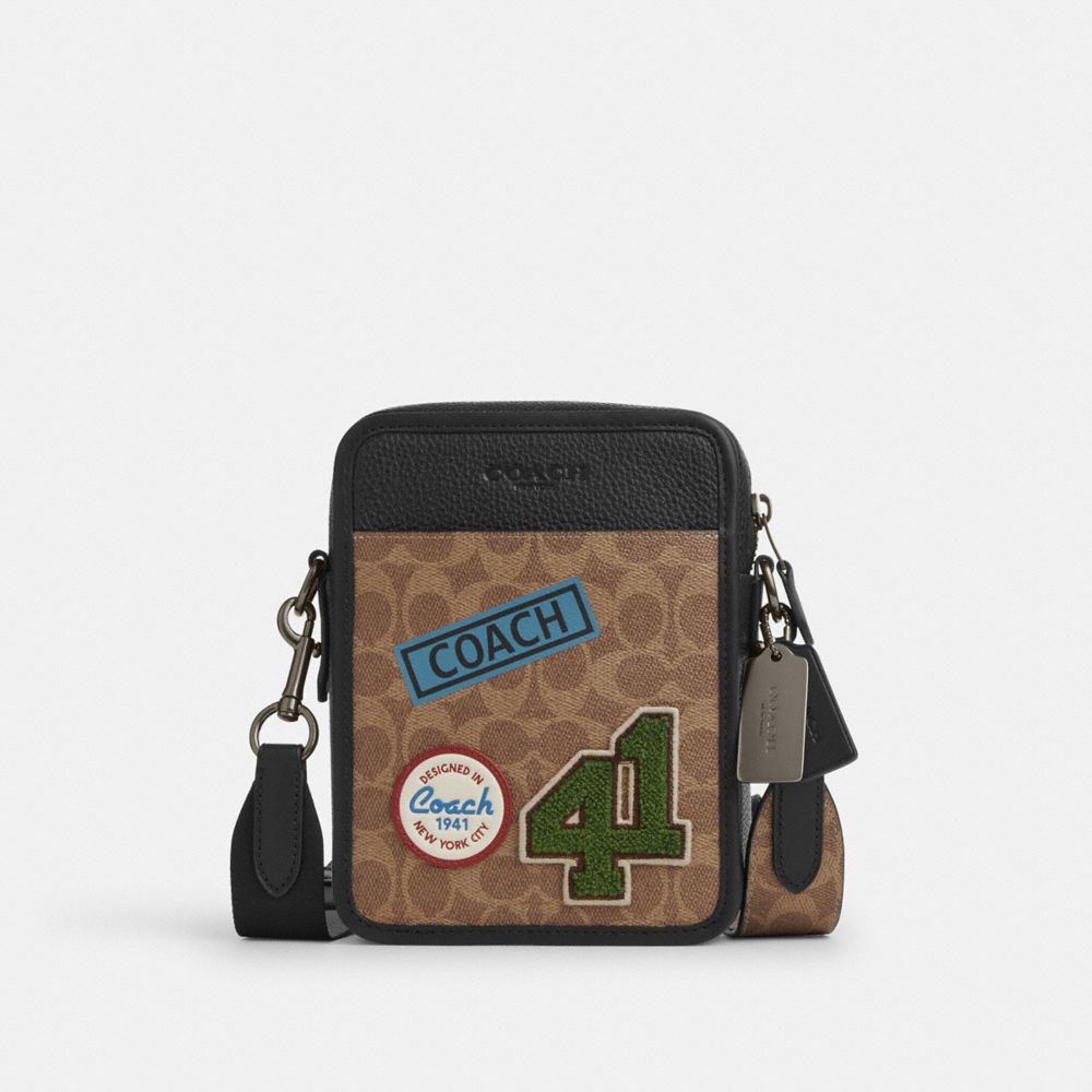 COACH CY895 Sullivan Crossbody In Signature Canvas With Patches GUNMETAL/TAN MULTI