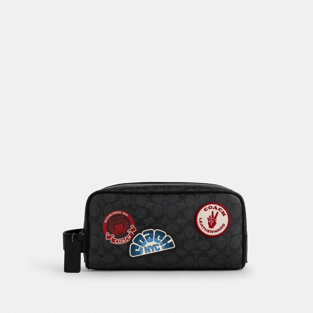 COACH CY904 Large Travel Kit In Signature Canvas With Patches GUNMETAL/CHARCOAL MULTI