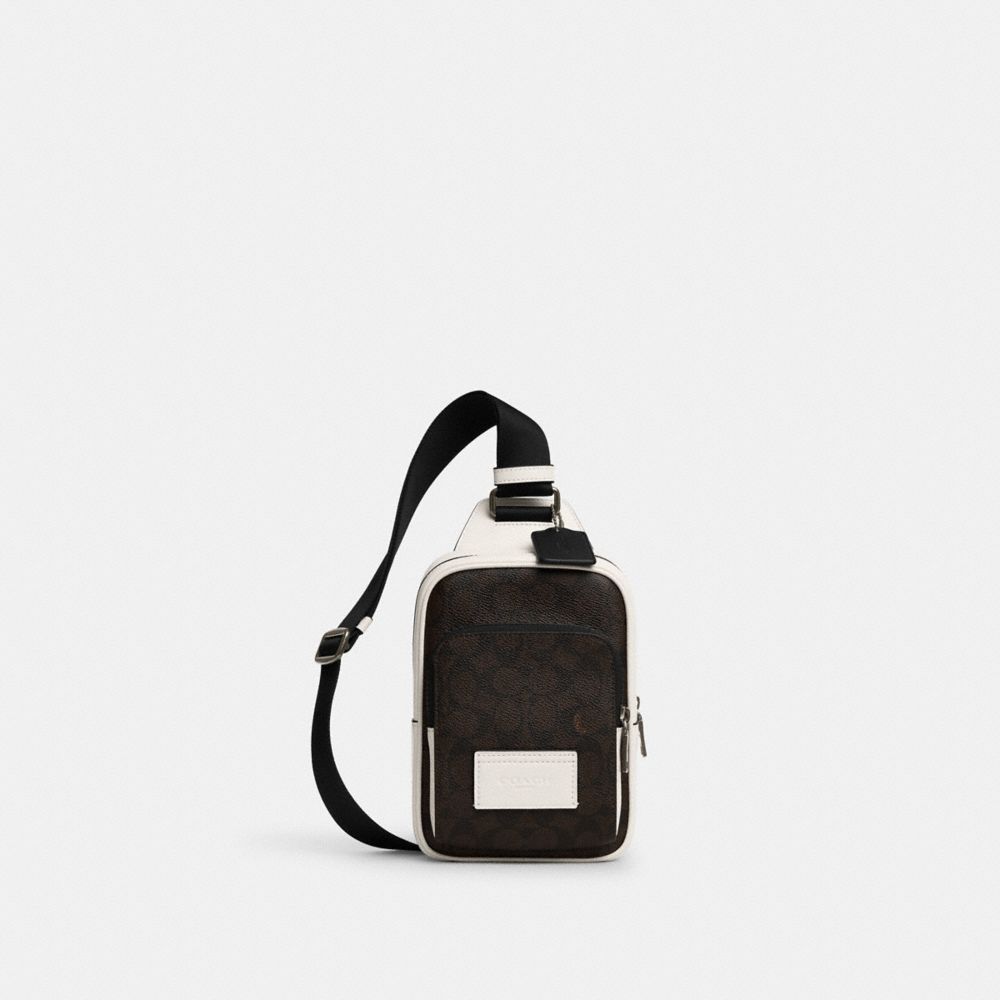 COACH CY912 Racer Sling Pack In Colorblock Signature Canvas QB/WALNUT/CHALK
