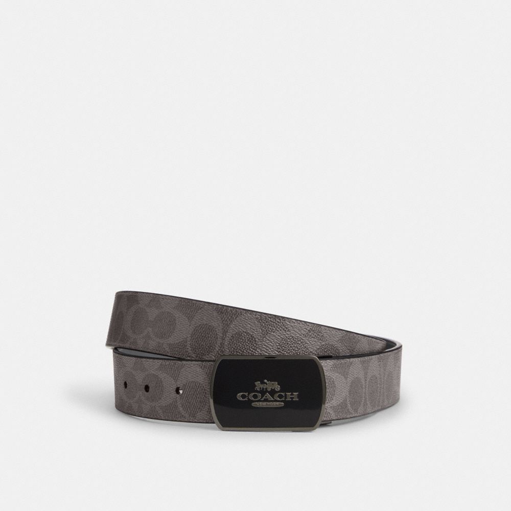 COACH CY943 Plaque Buckle Cut-to-size Reversible Belt, 38 Mm GUNMETAL/GREY/CHARCOAL