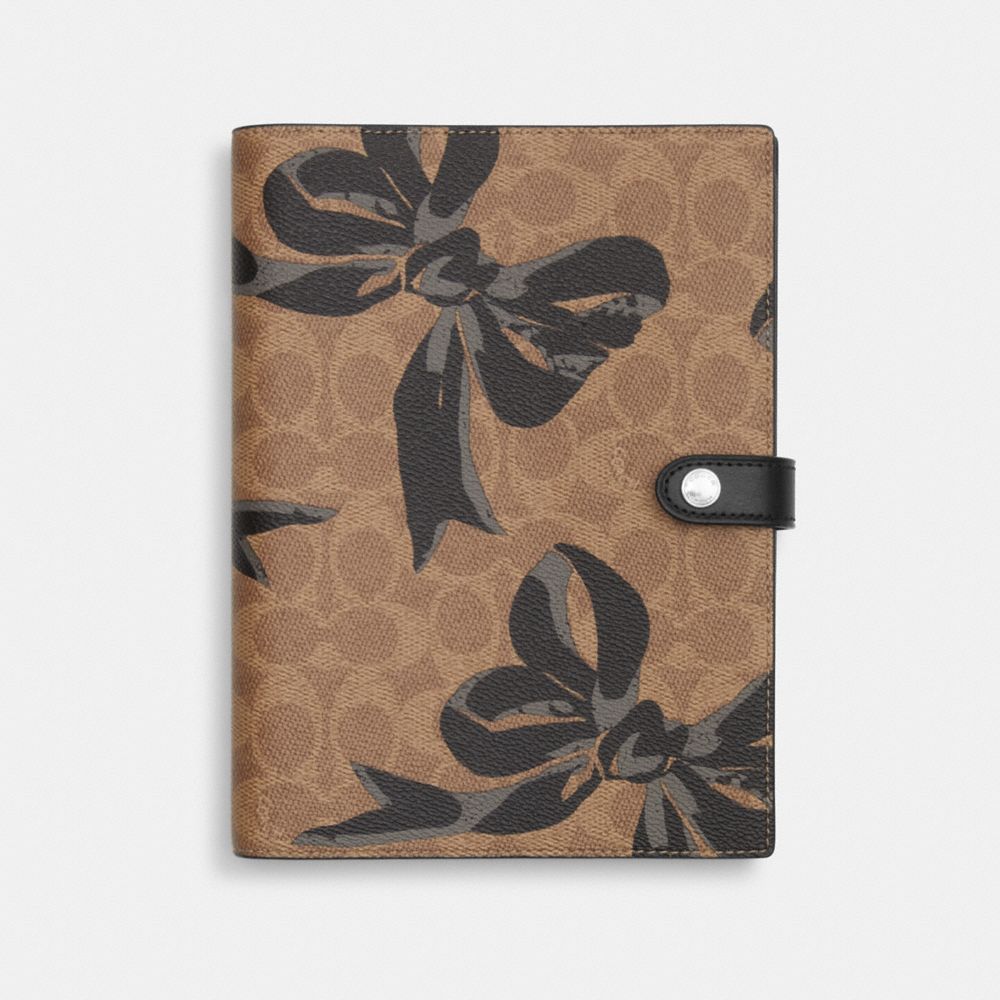 COACH CY991 Notebook In Signature Canvas With Bow Print SILVER/TAN/BLACK MULTI