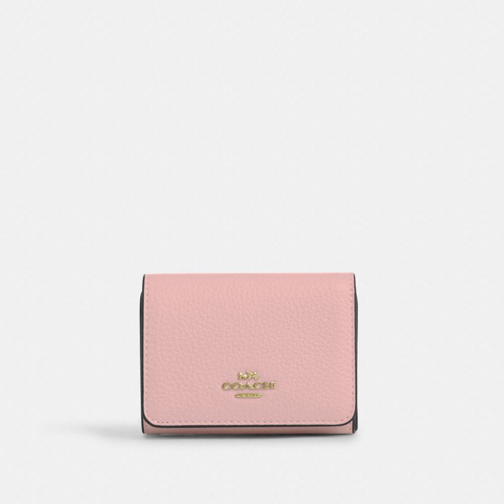 Card Holder Wallet In Signature Canvas - CZ034 - Gold/Powder Pink