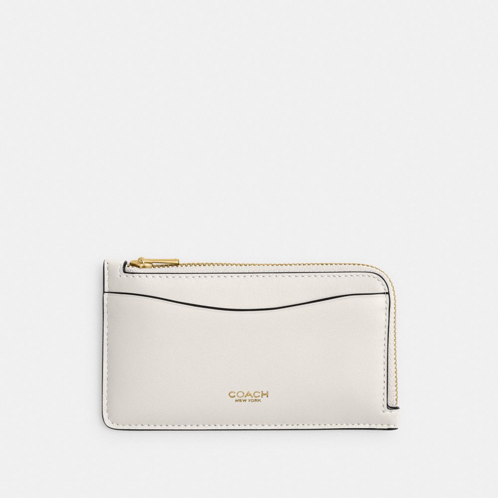 COACH&reg;,New York Zip Card Case,Leather,Calfskin Leather,Coin,Card Case,Logo,Word Embellishment,Casual,White,Front View