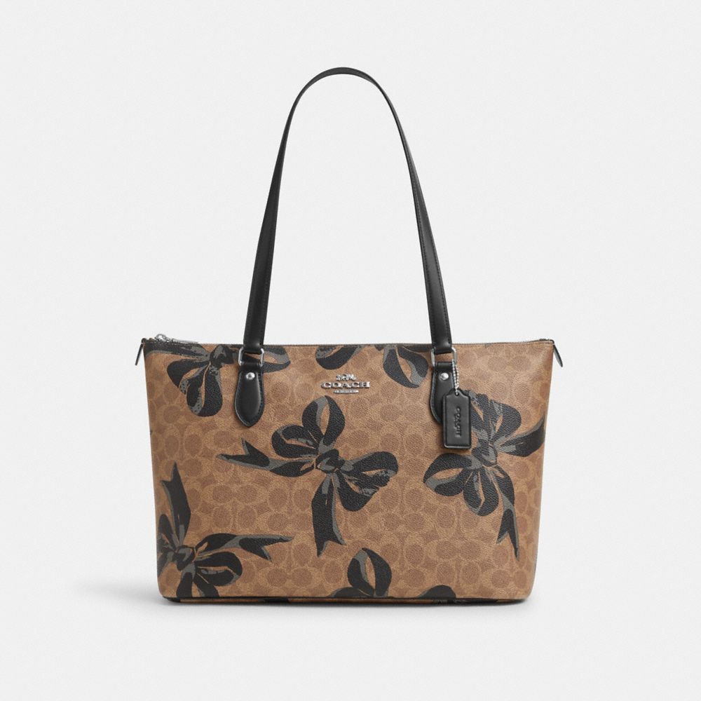 COACH CZ174 Gallery Tote Bag In Signature Canvas With Bow Print SILVER/TAN/BLACK MULTI